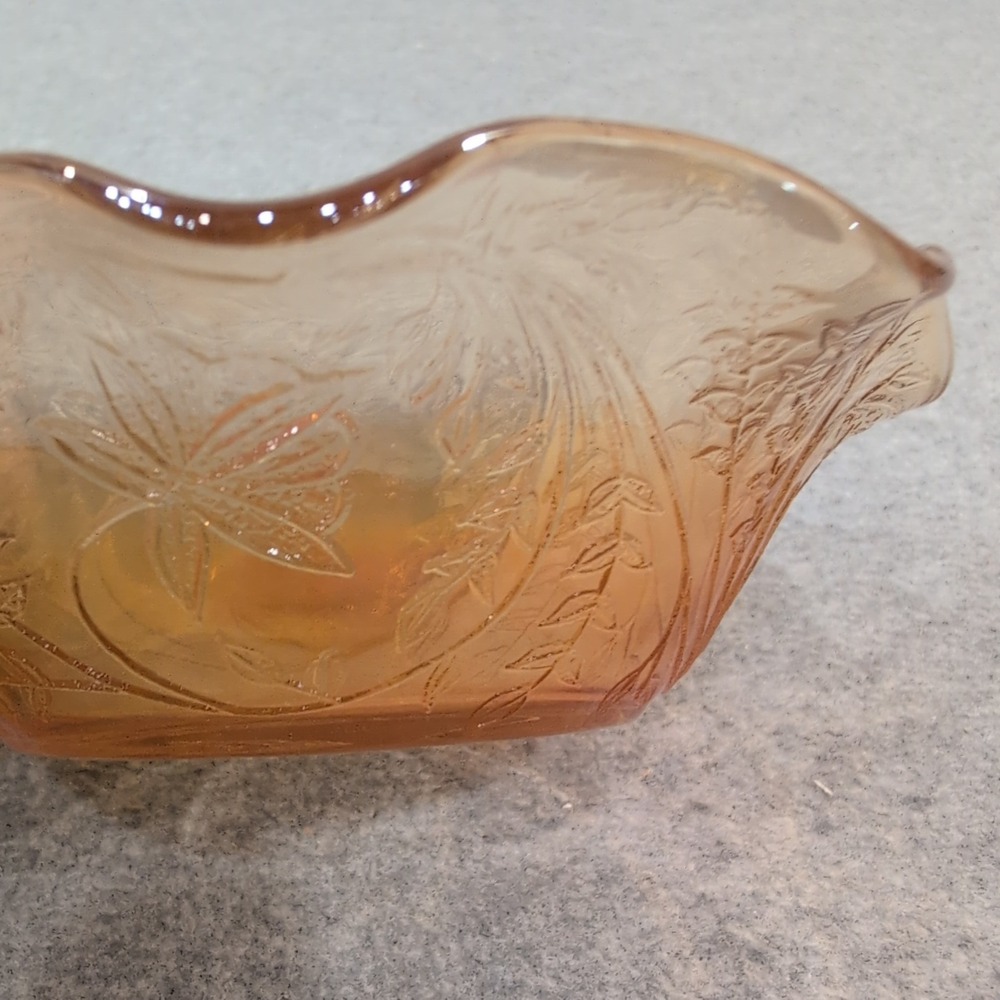 Vintage Jeanette Glass Iridescent Floragold Ruffle Edge‎ Bowl Lotus Flower - Picture 4 of 7